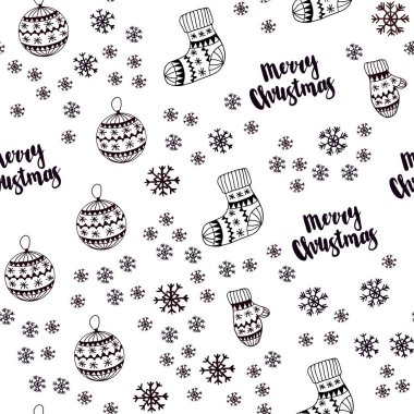 Koyu kırmızı güzel kar taneleri, toplar, çorap, eldiven ile sorunsuz kapak vektör. Gradyan ile renkli xmas öğeleri. Tekstil, kumaş, duvar kağıtları için tasarım.