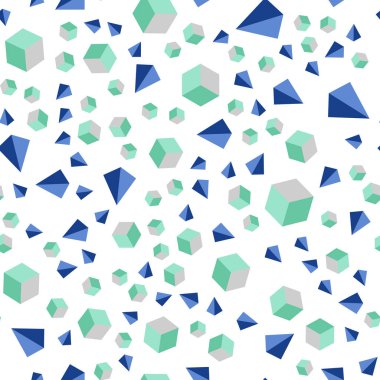 Açık mavi, vektör kesintisiz, izometrik desen küpleri ile poligonal tarzı ile yeşil. Glitter soyut resim kareleri, satırları. Desen tasarım kumaş, duvar kağıtları.