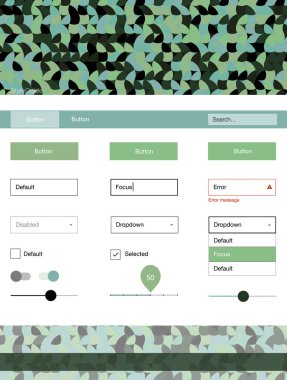 Açık mavi, yeşil vektör UI kiti noktalı. Güzel UI ux kiti ile onun üstbilgisindeki renkli noktalar. Bu örnek açılış sayfanız için mu.