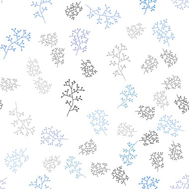 Hafif mavi vektör sorunsuz zemin dalları ile. Renkli resimde doodle tarzı yapraklar, dallar ile. Desen için modaya uygun Kumaş, duvar kağıtları.