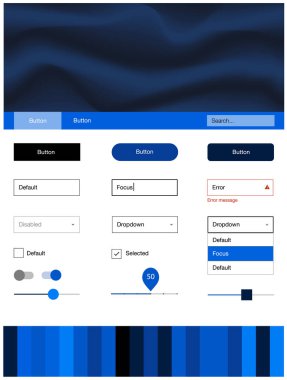 Koyu mavi malzeme tasarım kiti ile sıvı şekil vektör. Bandy çizgilerle modern degrade soyut resim. Bu örnek için sitesidir.