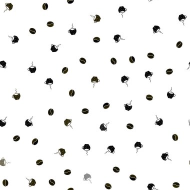 Koyu yeşil, kahve, sarı vektör sorunsuz şablonuyla fasulye. Degrade kahve çekirdekleri ile renkli resimde yokmu. Reklam, kitapçıklar, broşürler restoranlar için desen.