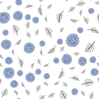 Koyu mavi vektör yaprak, çiçek ile sorunsuz zarif şablonu. Bulanık stil yaprakları, çiçekleri ile yaratıcı çizimde. Desen için modaya uygun Kumaş, duvar kağıtları.