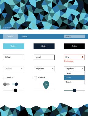 Açık mavi, yeşil vektör tasarım UI kiti ile mozaik. UI Ux kiti başlığını poligonal renkli arka plan ile. Bu örnek açılış sayfanız için mu.