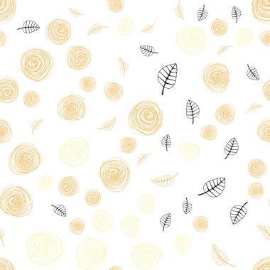 Işık kırmızı, sarı vektör sorunsuz doğal zemin yaprak ve çiçek ile. Renkli resimde doodle tarzı yaprakları, çiçekleri ile. Desen tasarım kumaş, duvar kağıtları.