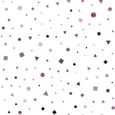 Koyu kırmızı kristaller, daireler, kareler ile sorunsuz şablon vektör. Renkli daireler, üçgenler, kareler kümesiyle Illustration. Kartvizit, Web siteleri için şablon.