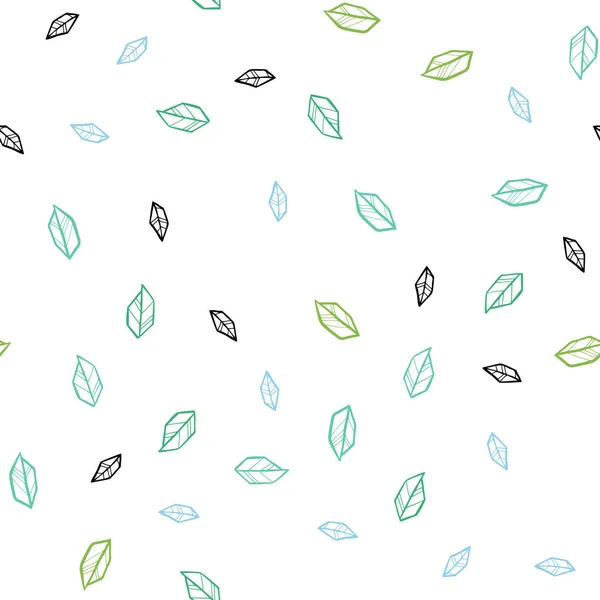 Hellblaues Grünes Vektornahtloses Doodle Muster Mit Blättern Verschwommenes Dekoratives Design — Stockvektor