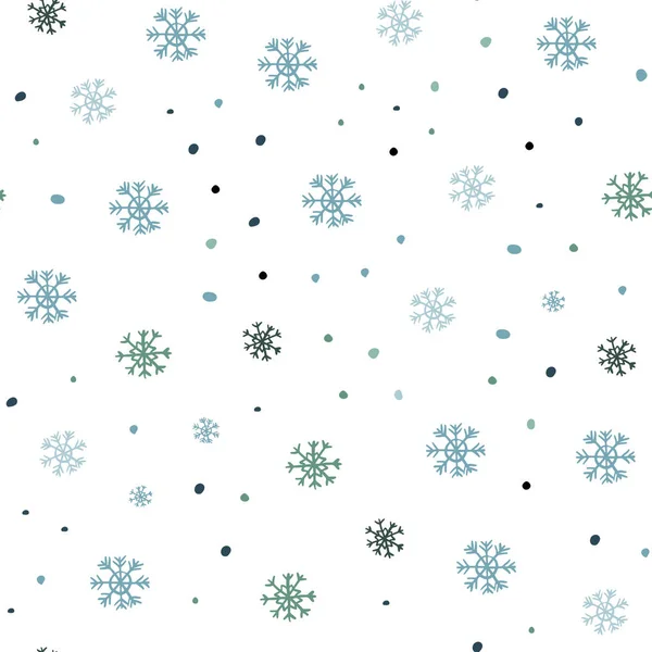 浅蓝色 绿色矢量无缝背景与圣诞节雪花 用冰晶闪闪发光的抽象插图 网站模板 — 图库矢量图片