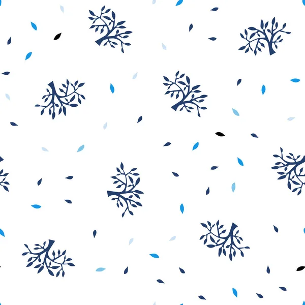 Modèle Doodle Sans Couture Vecteur Bleu Clair Avec Feuilles Branches — Image vectorielle