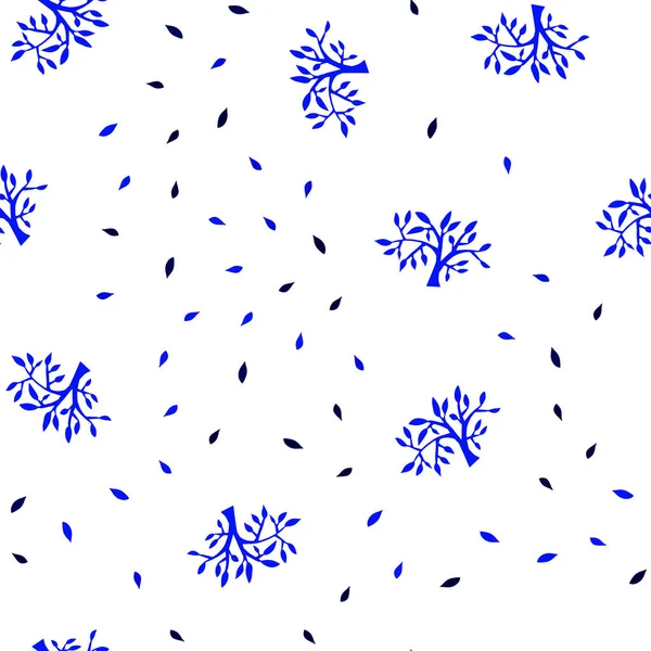Dark Blue Vector Texture Doodle Senza Soluzione Continuità Con Foglie — Vettoriale Stock