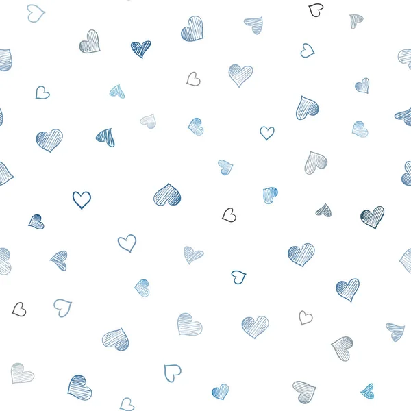 Light Blue Vector Seamless Template Doodle Hearts Beautiful Colored Illustration — Stock Vector
