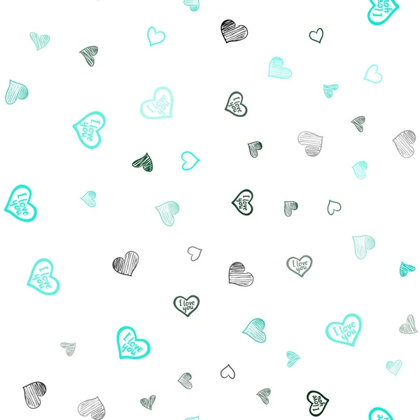Светло Зеленый Вектор Швов Сладких Сердец Иллюстрация Сердечными Мыслями День — стоковый вектор