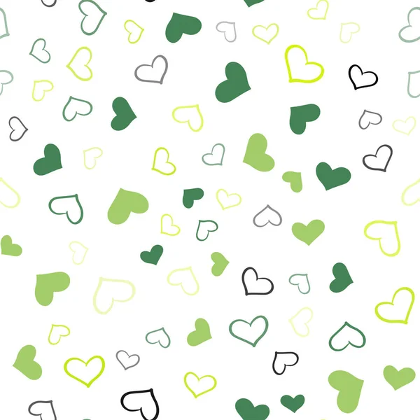 Светло Зеленая Векторная Безшипная Текстура Прекрасными Сердцами Декоративная Сияющая Иллюстрация — стоковый вектор