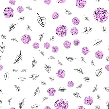 Yapraklar, çiçekler ile hafif pembe vektör sorunsuz doodle düzeni. Yaprakları, çiçekleri beyaz arka plan üzerinde doodle tarzında. Duvar kağıdı, kumaş üreticileri için modaya uygun bir tasarım.
