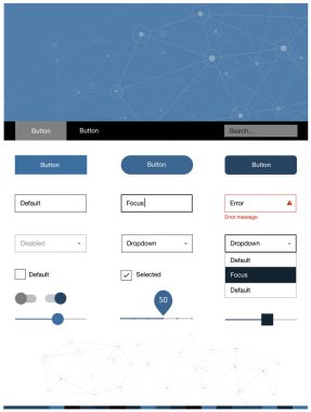 Üçgen, daire ile ışık mavi vektör stil rehberi. Renkli üçgen, daire basit malzeme tasarım kiti. Web siteleri için basit renkli tasarım.