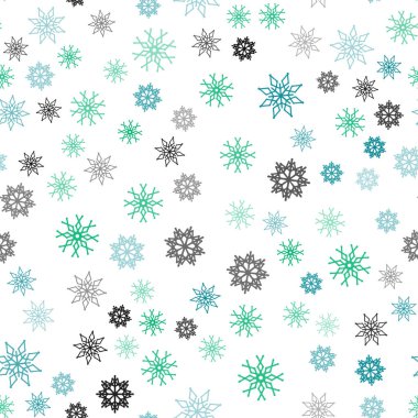 Açık mavi, yeşil vektör sorunsuz arka plan xmas kar taneleri ile. Kristalleri ile glitter soyut Illustration buz. Duvar kağıdı, kumaş üreticileri için modaya uygun bir tasarım.