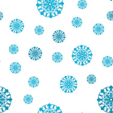 Hafif mavi vektör parlak kar taneleri ile sorunsuz düzeni. Bulanık dekoratif tasarım kar ile xmas tarzında. Tekstil, kumaş, duvar kağıtları için tasarım.