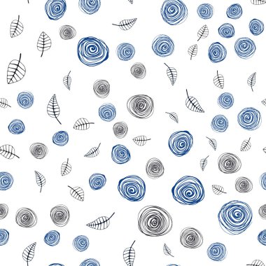 Koyu mavi vektör yaprak ve çiçek sorunsuz doodle şablonu. Beyaz arka plan üzerinde kabataslak karalamalar. Tasarım için duvar kağıdı, kumaş üreticileri.