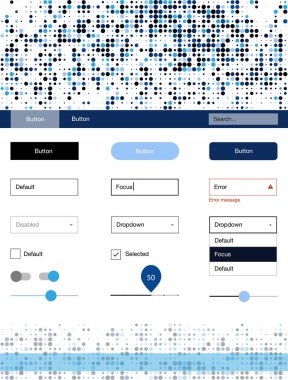 Koyu mavi vektör stil rehberi daireler ile. Renkli UI/ux kiti ile üstbilgi küreler oluşuyordu. Bu web siteleri için kullanabileceğiniz şablon.