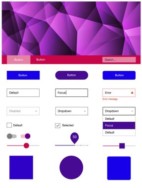 Açık mavi, kırmızı vektör UI ux kiti üçgen tarzı. Dekoratif UI takımı tasarım renkli kristaller ile soyut tarzda. Web siteleri için basit renkli tasarım.