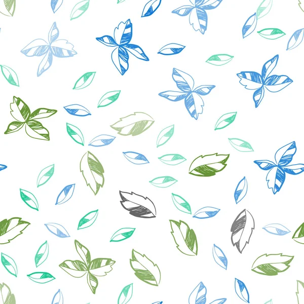 Azul Claro Verde Vetor Sem Costura Textura Doodle Com Folhas — Vetor de Stock