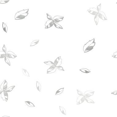 Işık gri vektör sorunsuz doodle şablon yaprakları ile. Glitter soyut illüstrasyon ile doodles ve bırakır. Desen tasarım pencere panjur, perdeler.