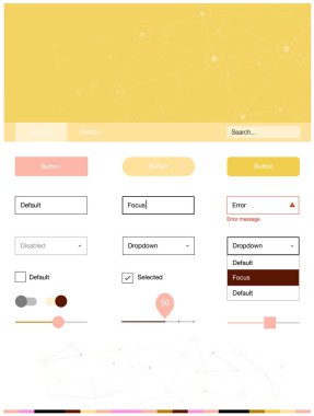 Işık çok renkli vektör tasarım UI kiti mozaik, daireler ile. Üçgen, daire arka plan üzerinde Stil Kılavuzu. Web siteleri, açılış sayfaları için güzel düzeni.