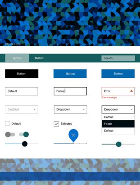 Koyu mavi, yeşil küre ile web UI kit vektör. Dekoratif UI takımı tasarım renkli noktalar ile soyut tarzda. Bu örnek açılış sayfanız için mu.