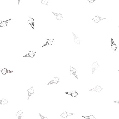 Ice - cream koni ile sorunsuz arka plan ışık gri vektör. Glitter Ice - cream koni ile soyut kroki. Desen reklamlar Kahvaltı, Öğle Yemeği, akşam yemeği için.