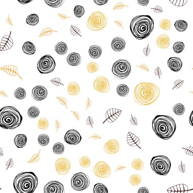 Koyu kırmızı, sarı yaprak ve çiçek ile sorunsuz arka plan vektör. Yaprakları, çiçekleri beyaz arka plan üzerinde doğal tarzı. Kartvizit, Web siteleri için şablon.