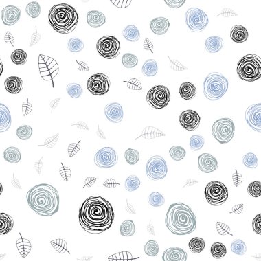 Hafif mavi vektör yaprak ve çiçek ile sorunsuz soyut tasarım. İllüstrasyon soyut şablonundaki karalamalar ile. Desen tasarım kumaş, duvar kağıtları.