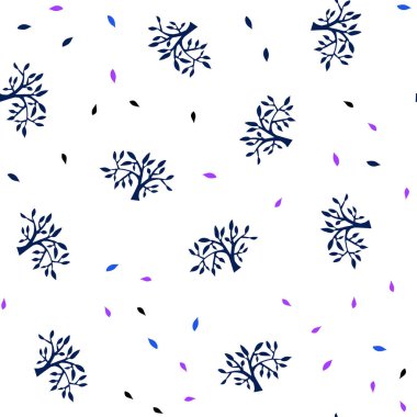 Pembe ışık, yapraklar, dallar ile vektör sorunsuz doodle düzeni mavi. Beyaz arka plan üzerinde Hint tarzı dekoratif tasarım. Desen tasarım kumaş, duvar kağıtları.