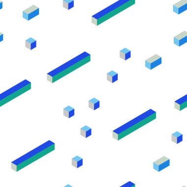 Açık mavi, vektör kesintisiz, izometrik rhombus şablonuyla yeşil. Dikdörtgenler ile soyut tarzda dekoratif tasarım. Doku pencere panjur, perdeler için.