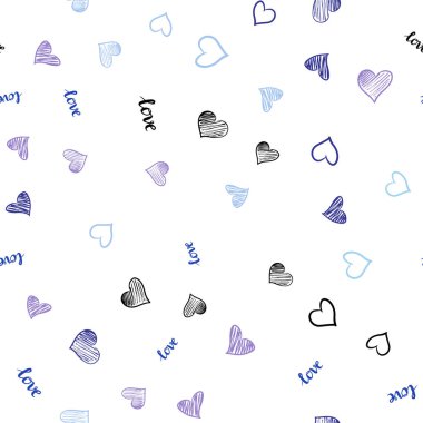 Pembe ışık, vektör sorunsuz şablon metin Love You, kalpleri ile mavi. Aşk, kalpleri soyut tarzda Illustration kelimelerle. Tekstil, kumaş, duvar kağıtları için tasarım.