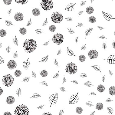 Yapraklar, çiçekler ile koyu kırmızı vektör sorunsuz doodle düzeni. Beyaz arka plan üzerinde renkli karalamalar. Kartvizit, Web siteleri için şablon.