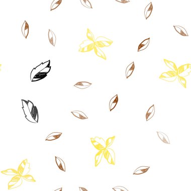 Işık sarı vektör sorunsuz doğal zemin yaprakları ile. Yaprakları doodle tarzı ile renkli soyut resimde. Tekstil, kumaş, duvar kağıtları için tasarım.