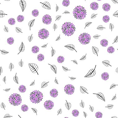 Koyu mor, pembe yaprakları, çiçekleri ile sorunsuz arka plan vektör. Bulanık stil yaprakları, çiçekleri ile yaratıcı çizimde. Kartvizit, Web siteleri için şablon.