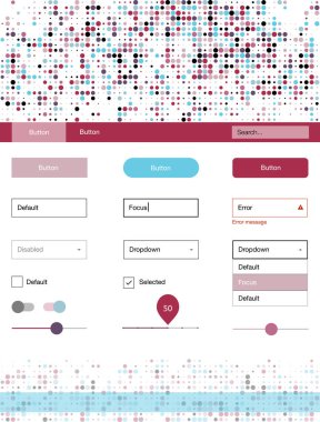 Açık mavi, kırmızı vektör tel kafes kiti noktalı. Basit malzeme tasarım kiti üstbilgisindeki renkli noktalar ile. Web siteleri, açılış sayfaları için güzel düzeni.