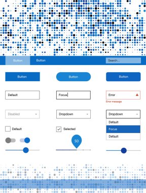 Hafif mavi vektör tasarım UI kiti noktalı. Başlığını renkli gradyan daireler modern stil kılavuzu. Sen-ebilmek kullanma için açılış sayfaları bu şablonu.