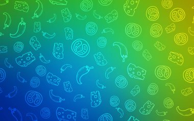 Açık mavi, organik yemek şablonuyla vektör yeşil. Bulanık dekoratif tasarım doodle tarzı aperatifler. Desen reklamlar Kahvaltı, Öğle Yemeği, akşam yemeği için.