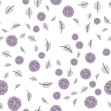 Yaprakları, çiçekleri ile koyu mor vektör sorunsuz doodle şablonu. Glitter soyut resimde yaprak ve çiçek ile. Kartvizit, Web siteleri için şablon.