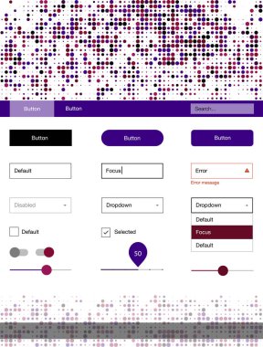 Koyu pembe, sarı UI ux kiti daireler ile vektör. Renkli UI/ux kiti ile üstbilgi küreler oluşuyordu. Açılış sayfanız için modern şablon.