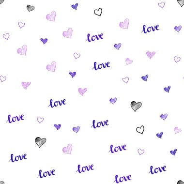 Mor ışık, vektör sorunsuz zemin ifade Love You, kalpleri ile pembe. Metin Love You, kalpleri ile doodle tarzında dizayn. Desen tasarım kumaş, duvar kağıtları.