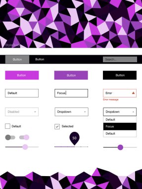 Koyu mor vektör web UI kiti poligonal tarzı. Üçgenler ile poligonal tarzında modern stil rehberi. Bu web siteleri için kullanabileceğiniz şablon.