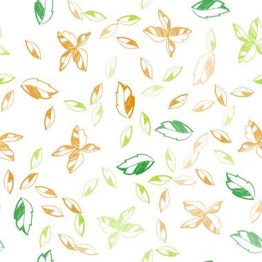 Açık yeşil, sarı vektör yaprak ile sorunsuz zemin. Doodle yaprakları gradyan ile Origami tarzında Illustration. Tekstil, kumaş, duvar kağıtları için tasarım.