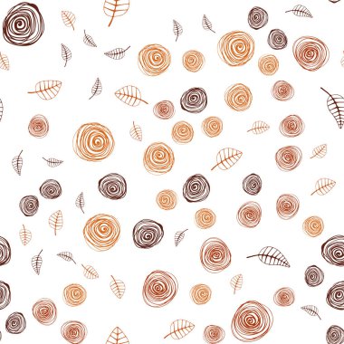Işık turuncu vektör yaprak ve çiçek ile sorunsuz doodle düzeni. Renkli resimde doodle tarzı yaprakları, çiçekleri ile. Desen için modaya uygun Kumaş, duvar kağıtları.
