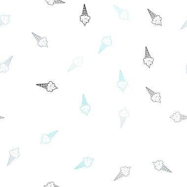 Pembe ışık, vektör Dikişsiz desen soğuk dondurma ile mavi. Glitter Ice - cream koni ile soyut kroki. Kafe ve restoran menü için desen.