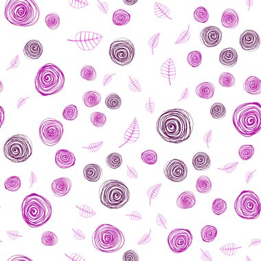 Hafif pembe vektör sorunsuz doodle desenle yaprak ve çiçek. Yaprak ve çiçek ile zarif bir parlak örnek. Tekstil, kumaş, duvar kağıtları için tasarım.