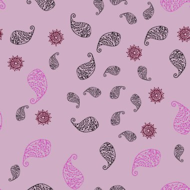 Koyu pembe vektör yaprak ve çiçek ile sorunsuz doodle düzeni. Yaprak ve çiçek ile modern soyut resim. Web siteleri ve tasarımlar için desen.