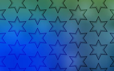 Açık mavi, içinde noel yıldızları olan yeşil vektör deseni. Yıldızlı modern geometrik soyut çizim. İş ilanınız için akıllı tasarım.
